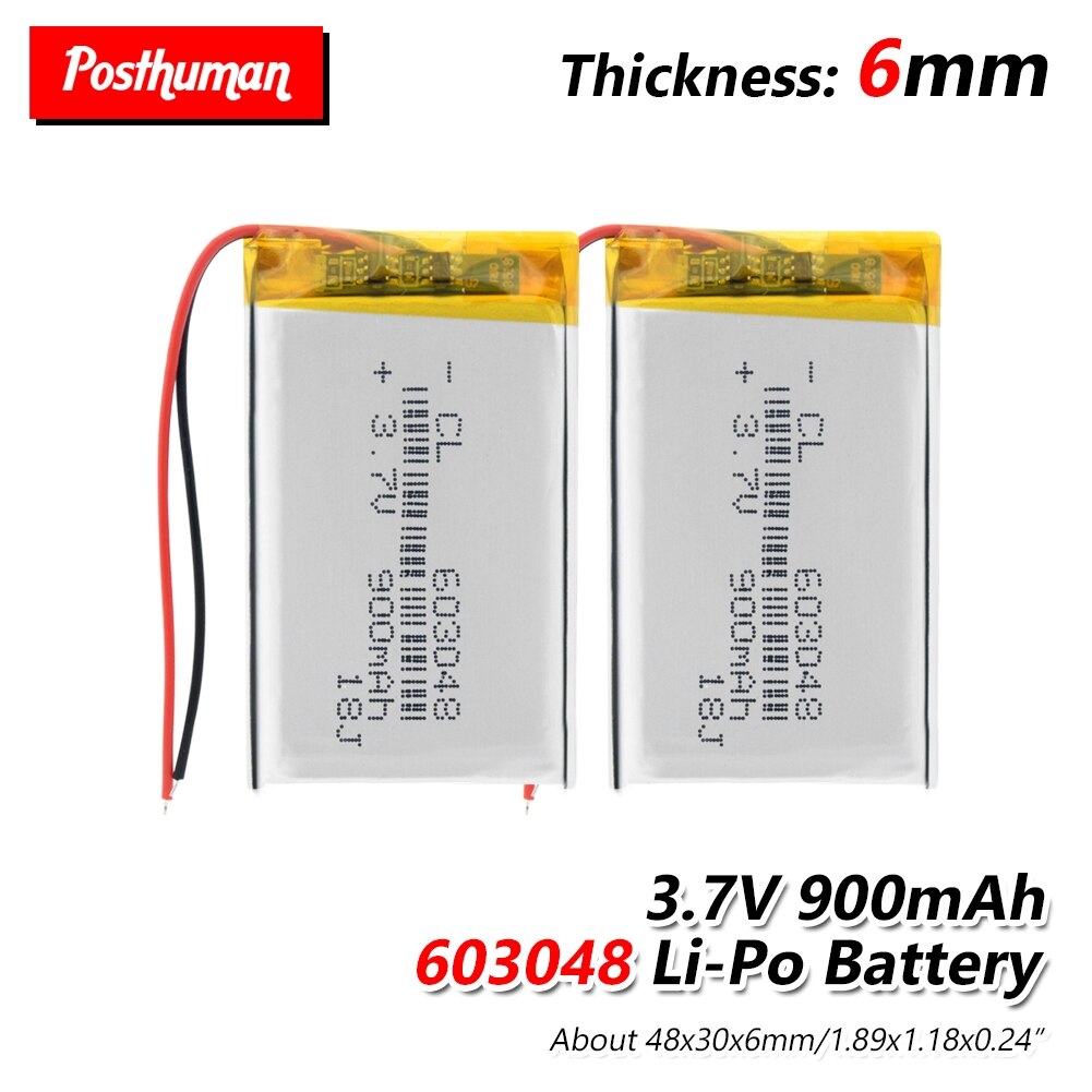 603048 lithium-polymer li-po li-ion 3.7v 900 mah genopladeligt battericelle til  mp3 mp4 mp5 gps mobil bluetooth drone-spilafspiller: 2 stk