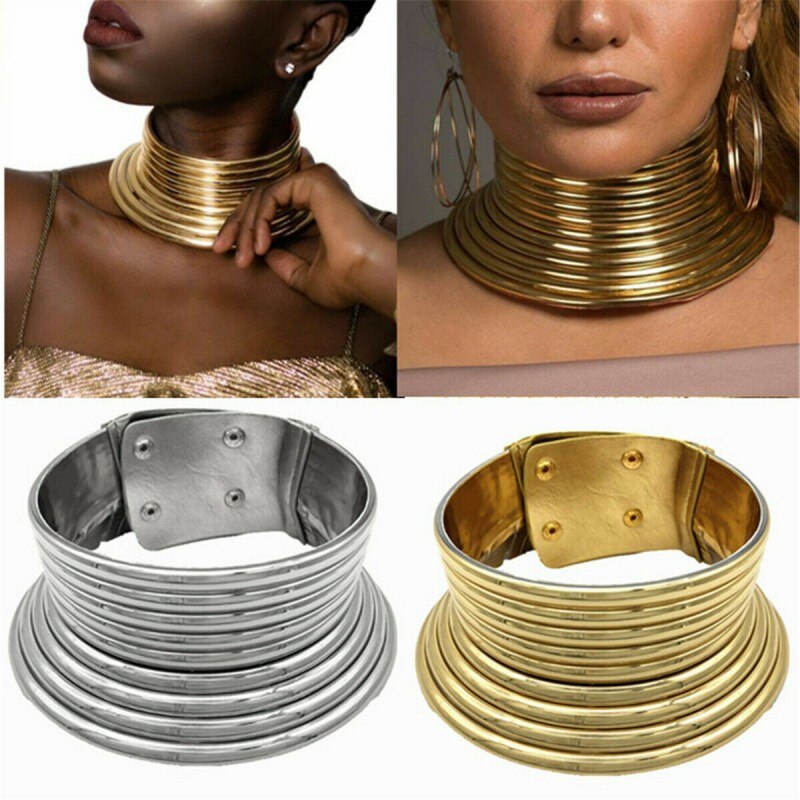 Afrikanische Schmuck Jahrgang Halskette Metall Spule Einstellbare Leder Drehmomente ErkläSprosse Halsband Halskette max Kragen Punk Stil