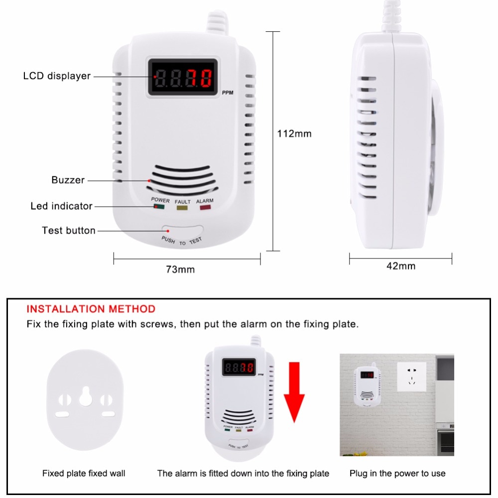 Gas Detector Alarm Draadloze Digitale Led Display Natuurlijke Lek Gasdetector Voor Alarmsysteem
