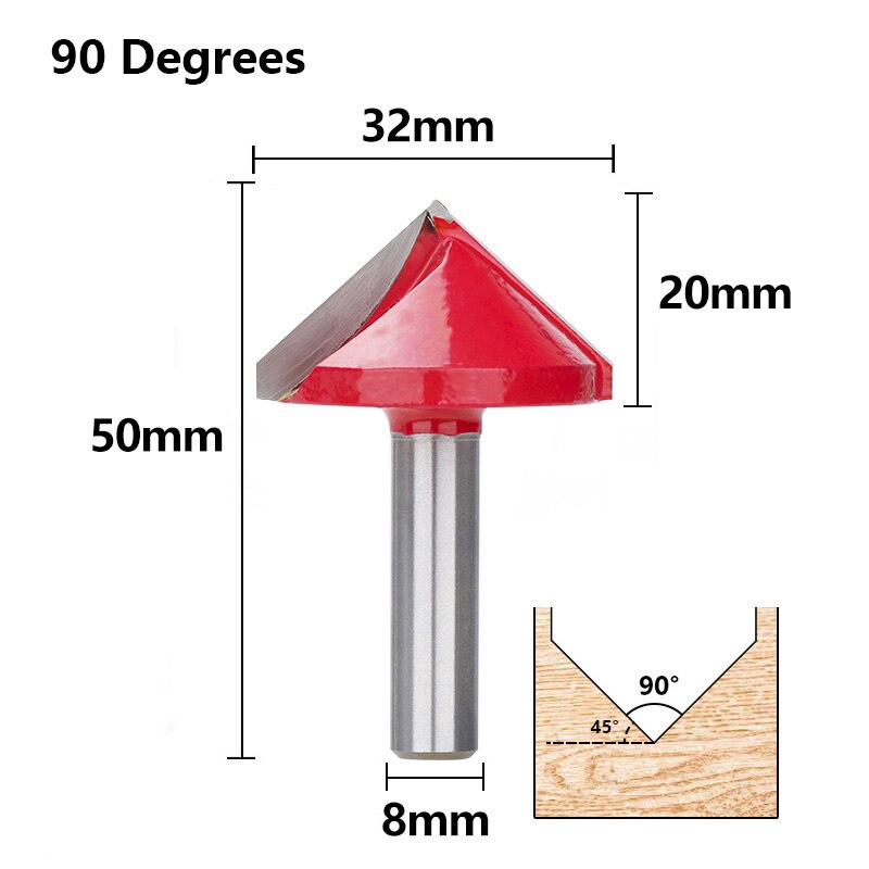 8mm Shank V Shape Router Bit 90 Degrees Wood Router Bits 22/32mm CNC Engraving Bit Woodworking Milling Cutters