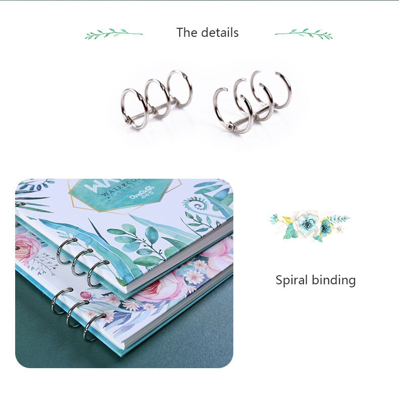 Spiral Notebook for Watercolor Painting Sketchbook 40pages Blank Paper 300GSM Loose Leaf Diary Office School Supplies Stationery