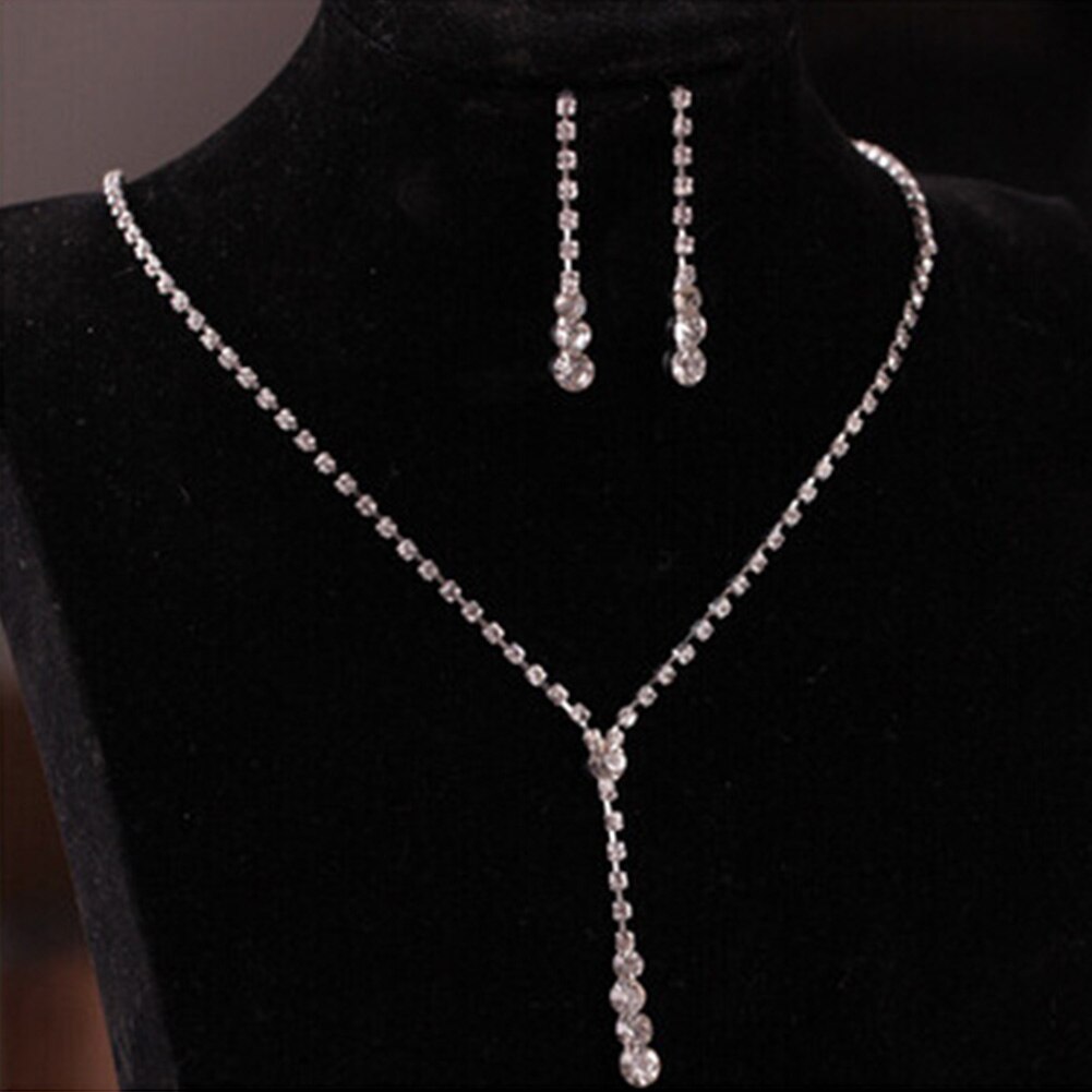 Women Girl Dressing Home Rhinestone Durable Casual Birthday Earring Shopping Necklace Set