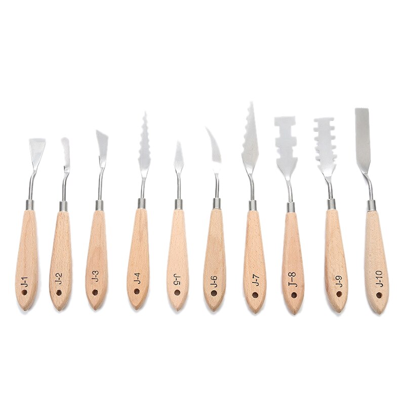Paleta de acero inoxidable para pintura al óleo, juego de cuchillos de diferentes formas, herramientas flexibles, 10 unids/set: Default Title