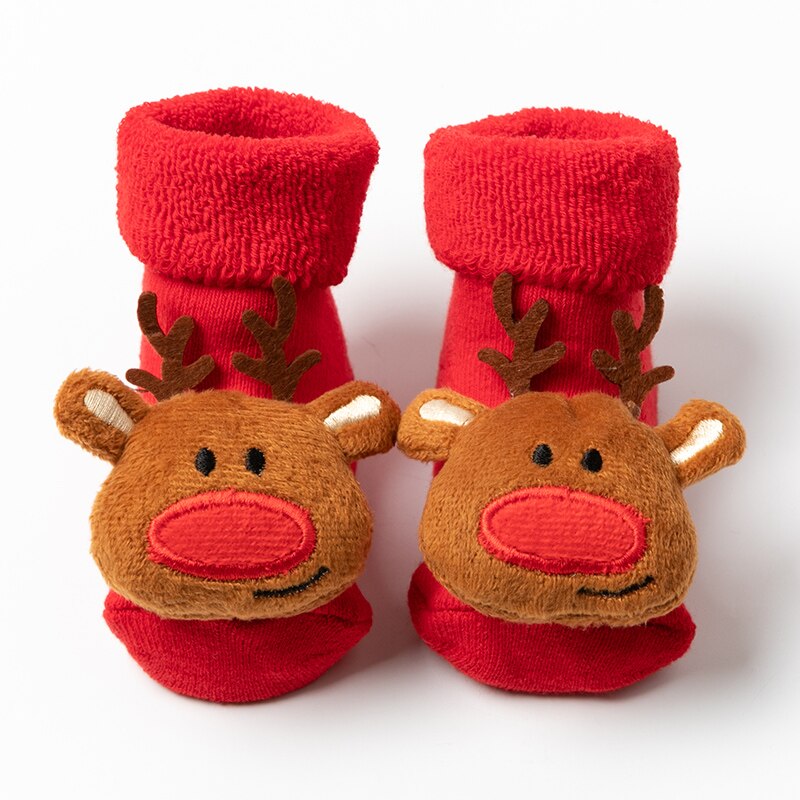 Kids Kinderen Sokken Voor Meisjes Jongens Thicken Print Katoen Peuters Baby Kerst Sokken Voor Pasgeborenen Baby Korte Sokken Kleding: Red moose
