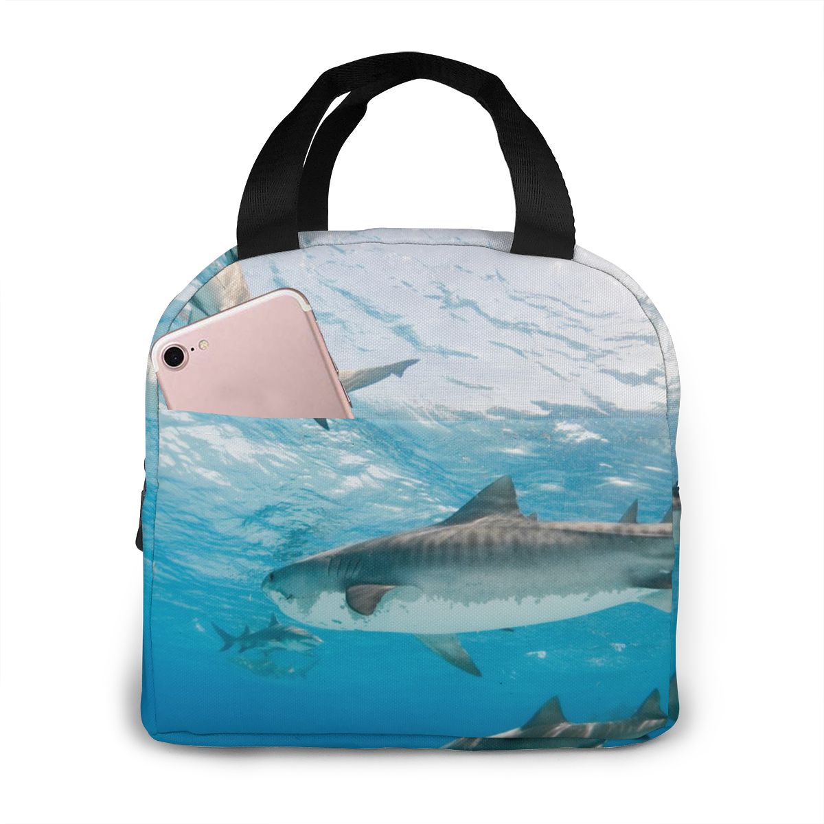 Fantasy Shark Underwater World Lunch Bag Portable Insulated Thermal Cooler Bento Lunch Box Tote Picnic Storage Bag Pouch: Black 1