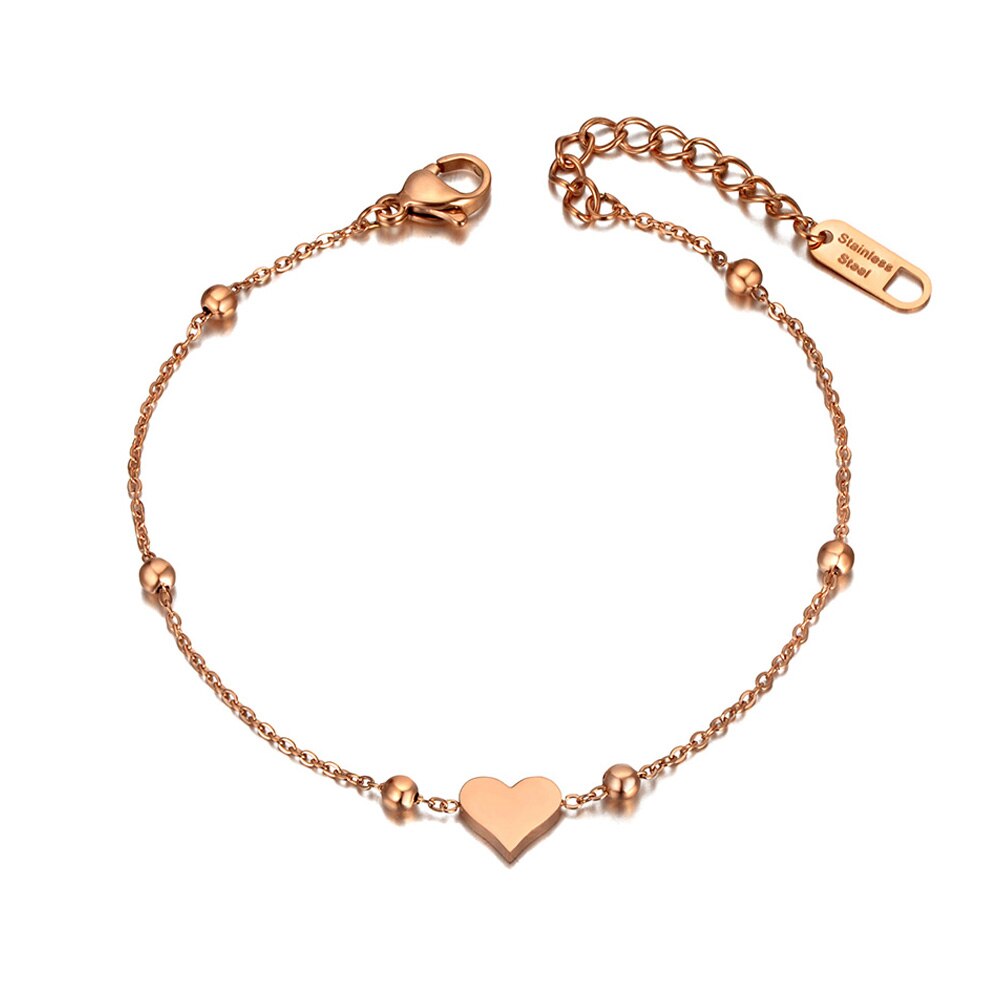 Lokaer Titanium Stainless Steel Heart Charm Bracelets For Women Girls Cute/Romantic Rose Gold Chain Link Bracelet Jewelry B20069: Default Title