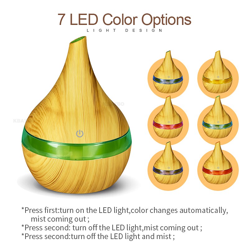 KBAYBO-difusor de Aroma eléctrico USB, Humidificador ultrasónico de grano de madera, máquina de niebla con luces de 7 colores para el hogar, 300ml