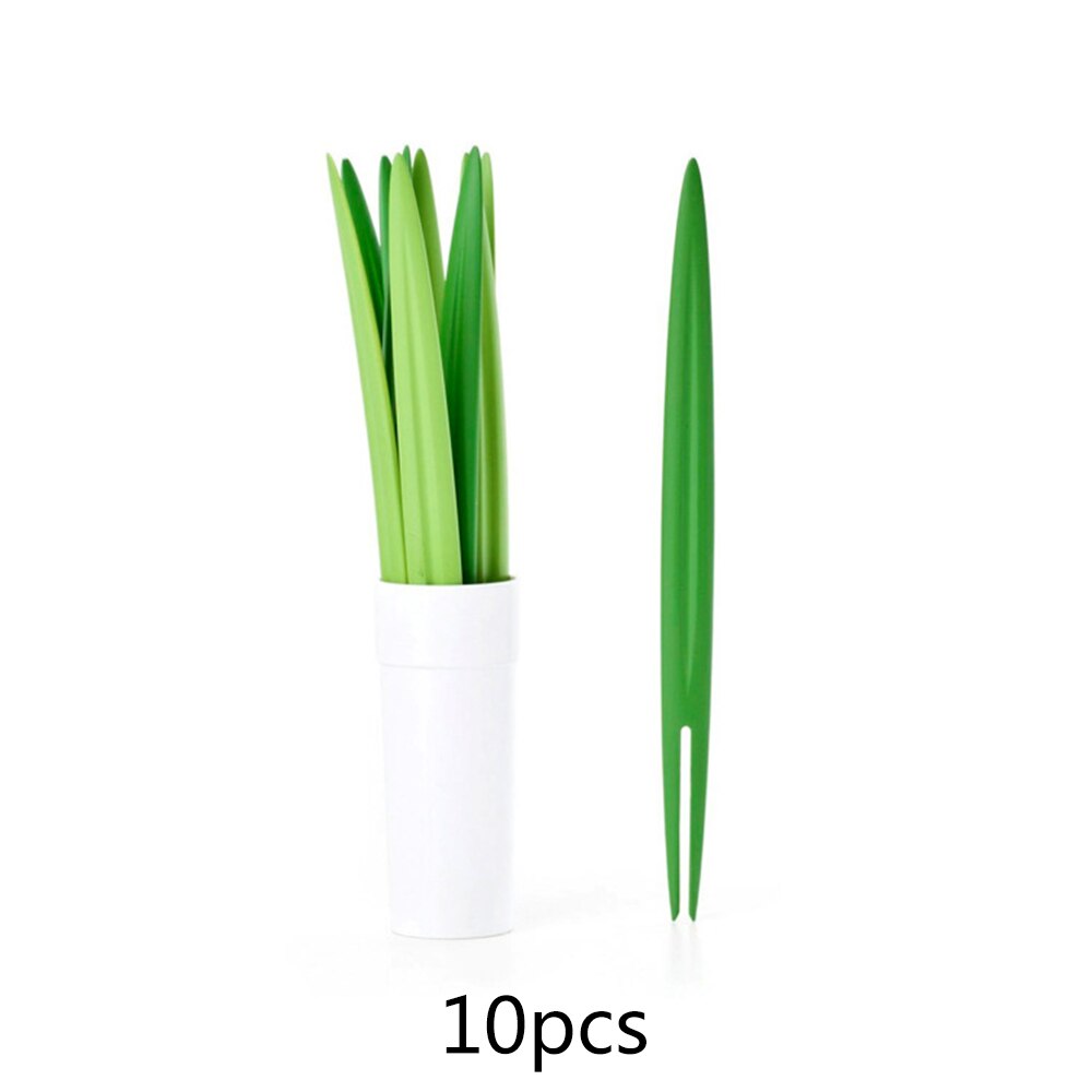 10Pcs/Sets Bamboo Leaf Cute Fruit Fork Kids Sticks Cocktail Fruit Fork Plastic Wedding Festival Decorations Birthday: 01
