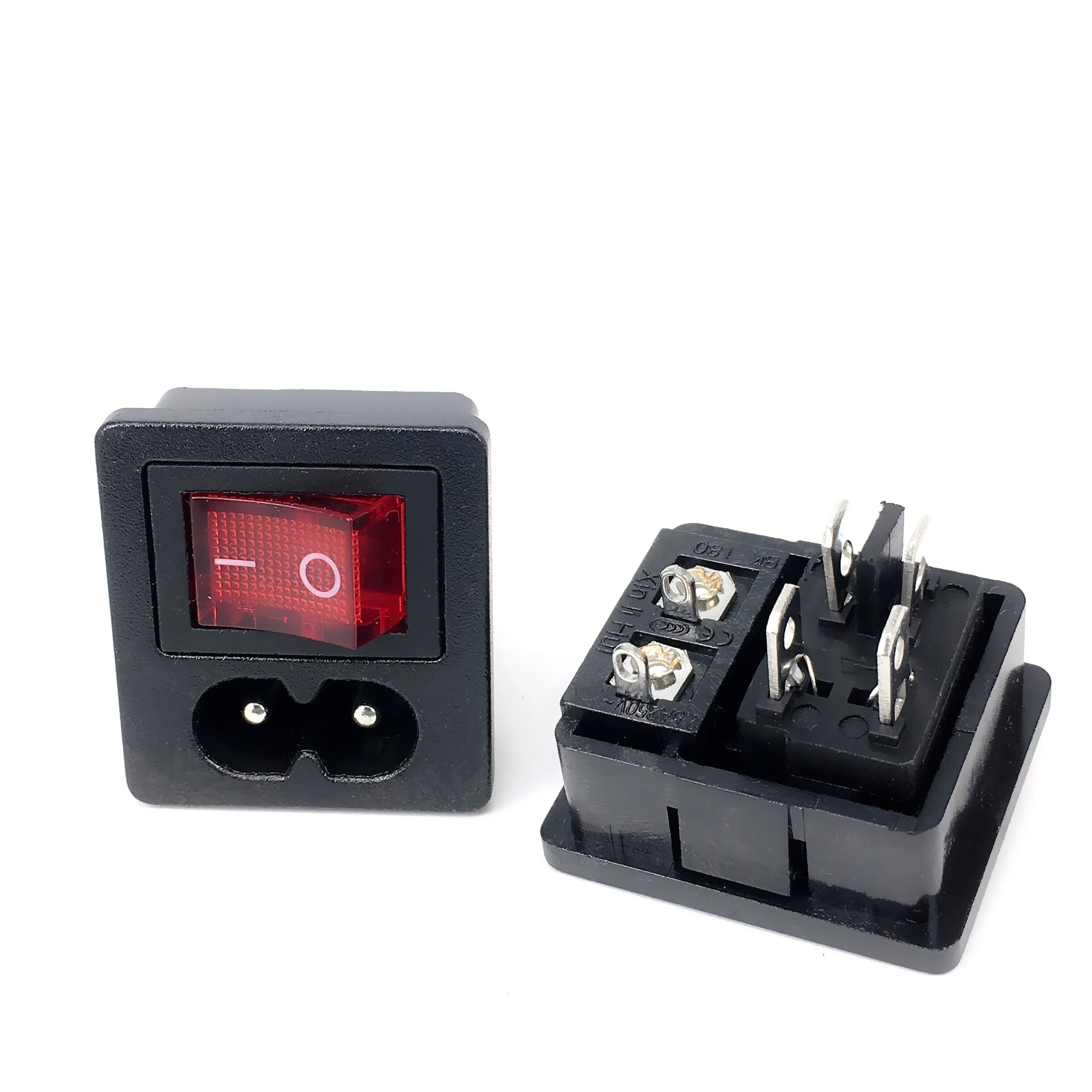 10pcs/lot AC 2.5A 250V IEC 320 C8 Power Cord Inlet Socket receptacle With ON-OFF Red Light Rocker Switch for Computer Amplifier