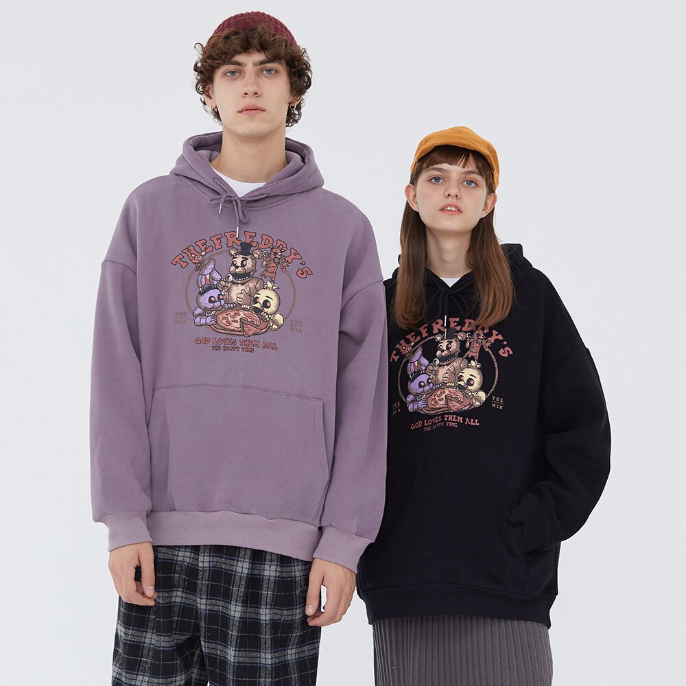 Fleece Hoodies Men Funny Cartoon Animals Print Big Pocket Hooded Pullover Autumn Cozy Harajuku College Style Couple Sweatshirt