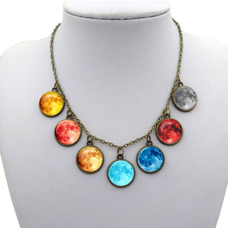 Neues Solar System Halskette Planeten Universum Galaxy Halskette Antike Messing Anhänger Glaskuppel Halskette Schmuck Frauen: 01