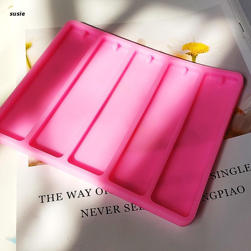 X7YA Bookmark Resin Molds with Hole Handmade Rectangle Pink Resin Molds 5 in 1