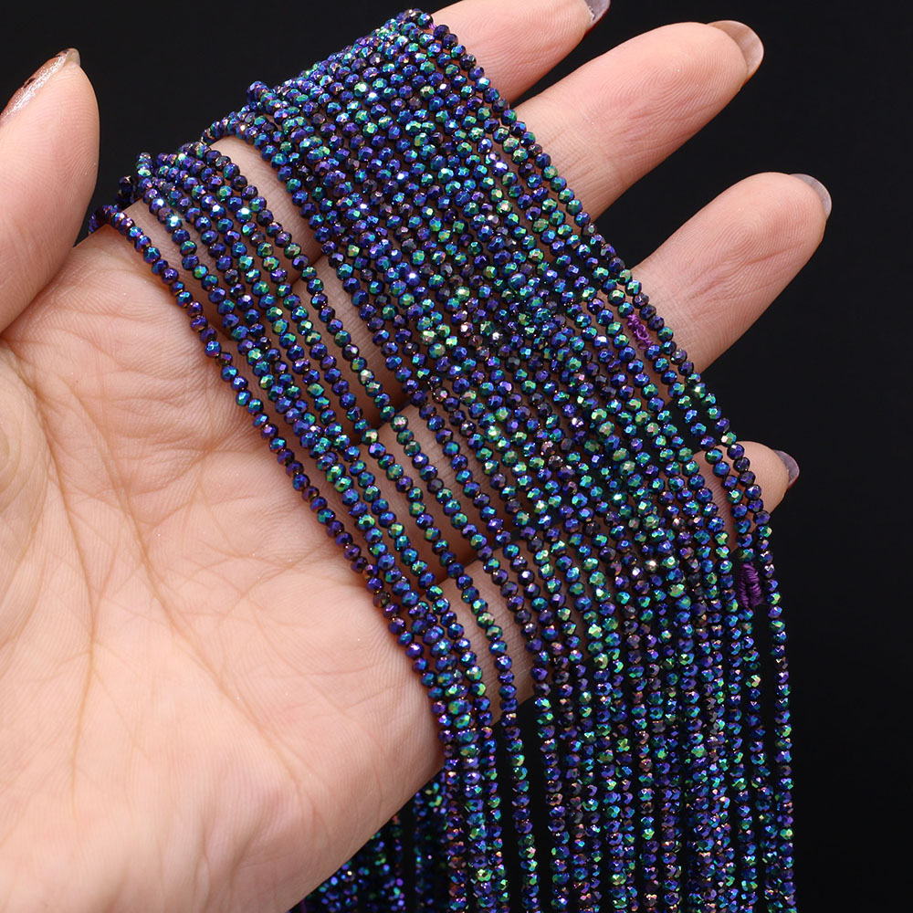 5 strenge naturstenperler belagt farve facetslebet krystal stione spacer løse perler armbånd gør-det-selv smykkefremstilling halskæde 2/3mm: Blå / Andet