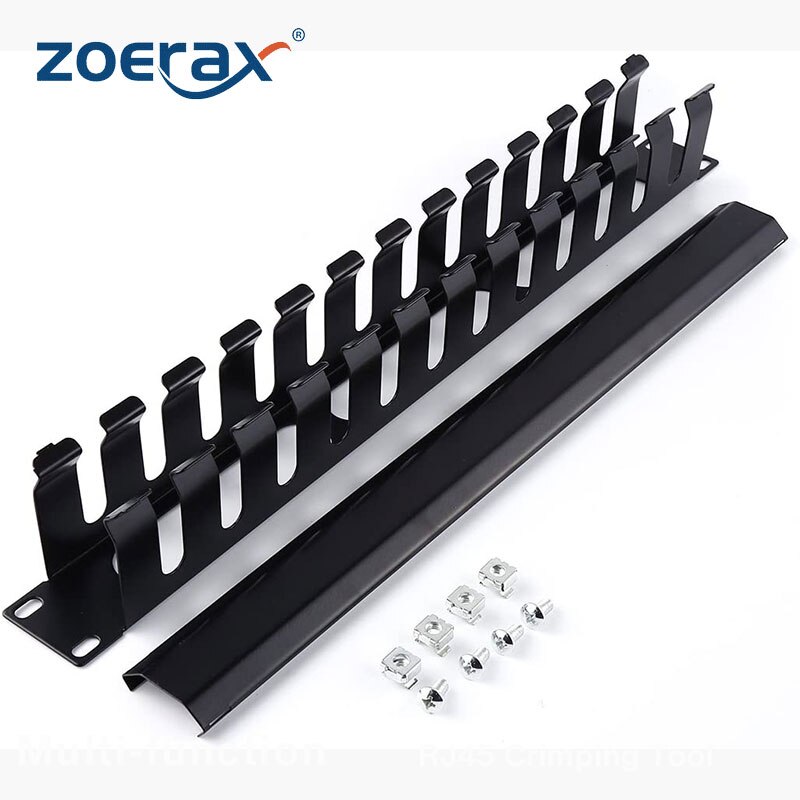 ZoeRax 1U 19Inch Rack Mount Cable Management- All Metal 24 Slot Horizontal Wire Manager Server Rack Mount Cable Organizer
