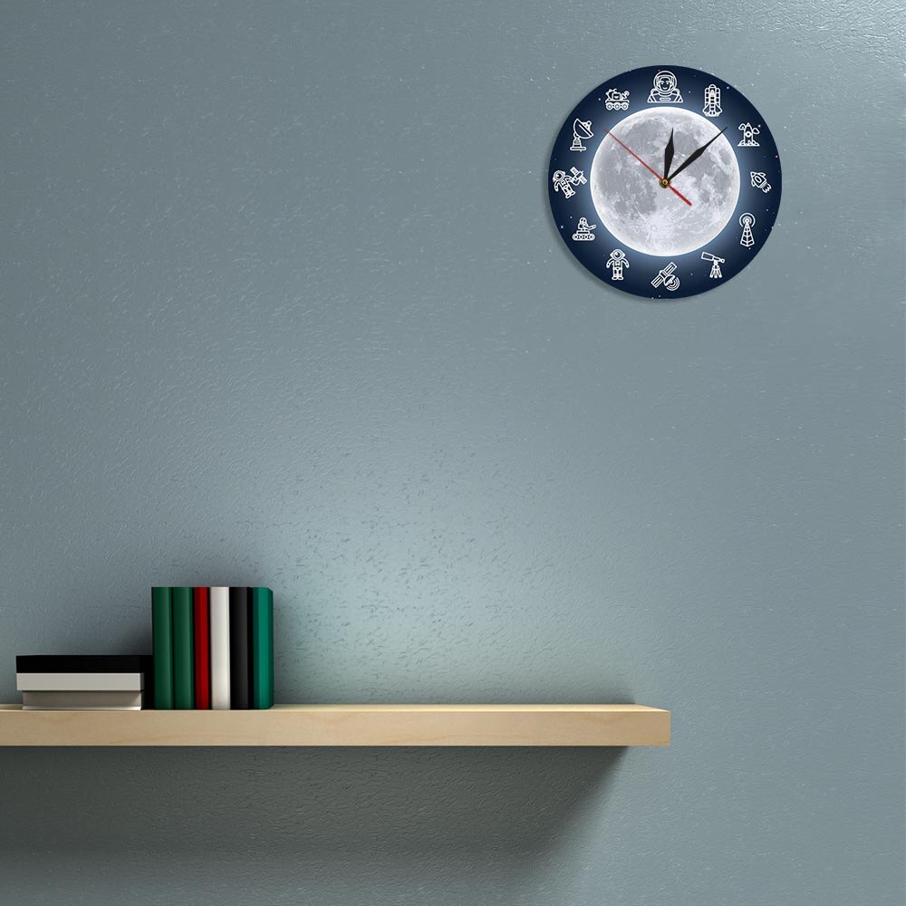 Outer Space Astronaut Modern Wall Clock Space Travelling Round Time Clock Wall Watch Scientist Dreamer Galaxy Wall Decor