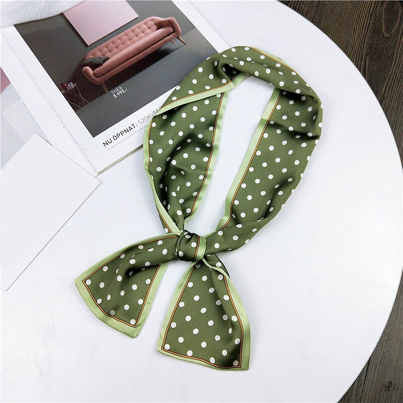 Pañuelo de lunares de seda para mujer, pañuelo para el pelo, cinta para el pelo, cinta para la muñeca, bandoleras para manualidades, bandoleras de satén, ajustado largo