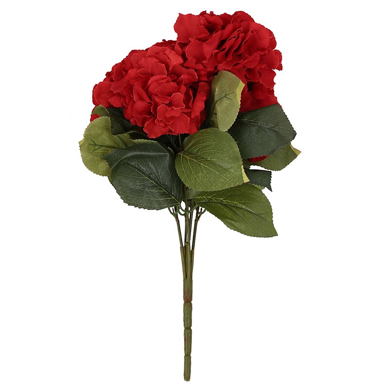 Kunstig hortensia blomst 5 store hoder bukett (diameter 7 " hvert hode) grønn: Rød