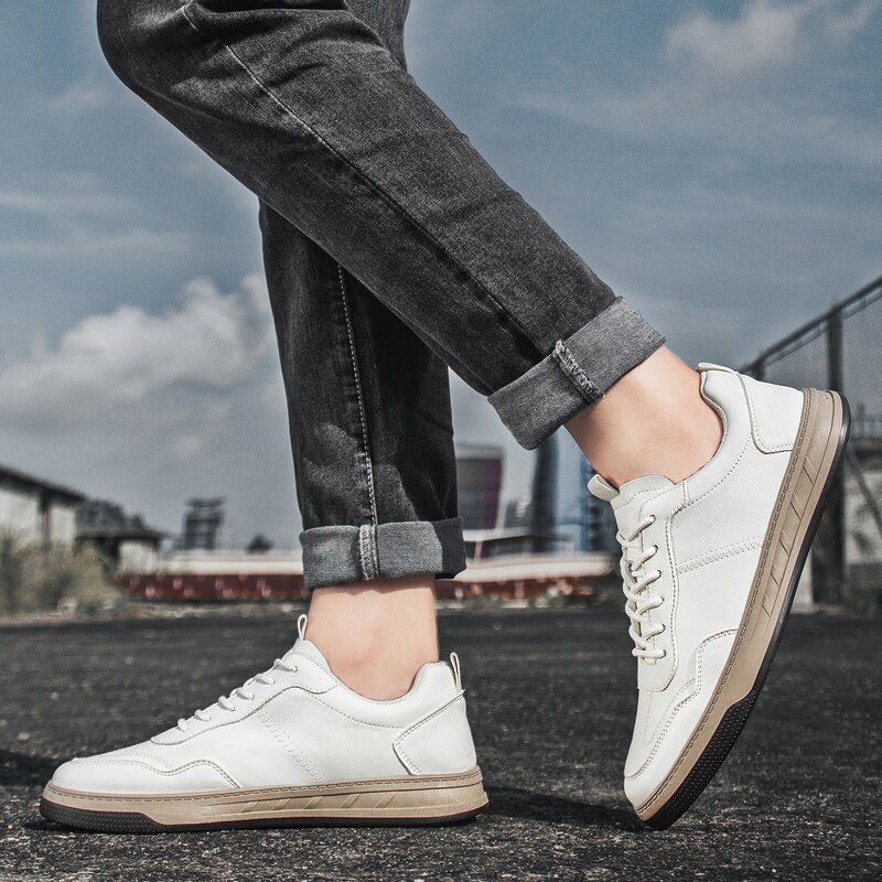 Męskie obuwie PU skórzane Skateboarding czarne buty trampki gruba podeszwa buty z cholewami męskie buty sportowe Zapatillas Hombre
