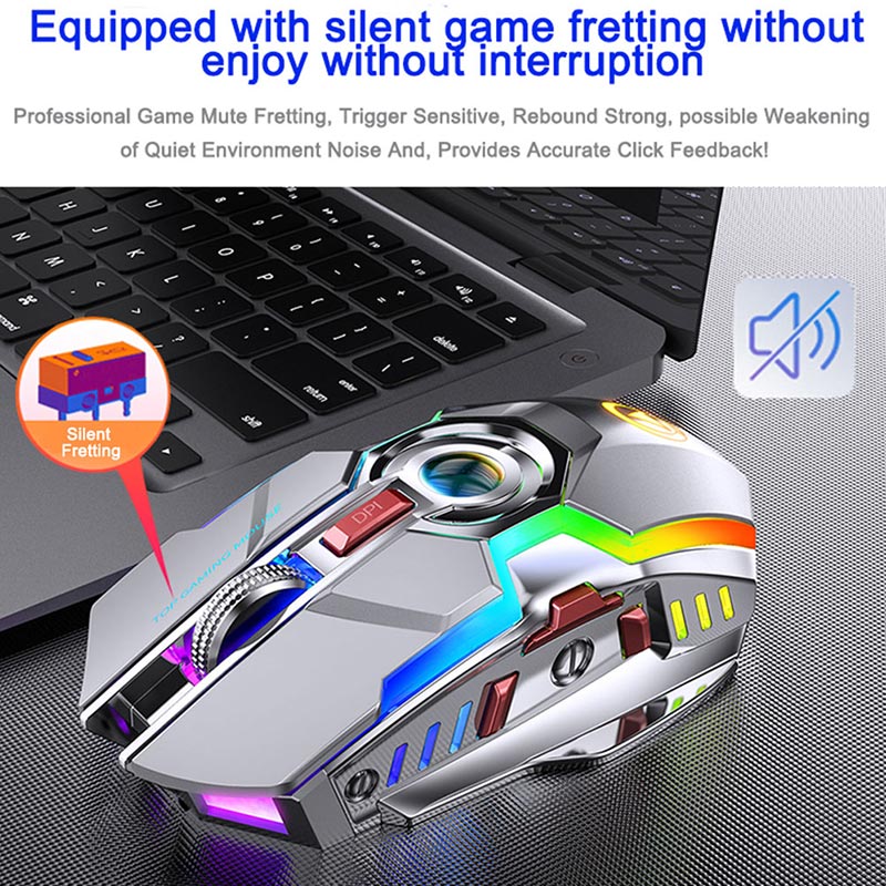 Silent Wireless Mouse Rechargeable 2.4G Gaming Mouse 1600 DPI 7 Buttons LED Backlight USB Optical Mouse For PC Laptop