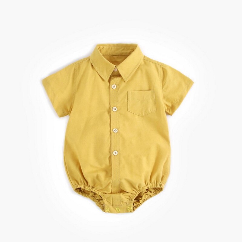 2022 novo verão bebê menino bodysuit manga curta branco amarelo azul cor sólida macacão infantil camisas formais chlid roupas e9011: yellow / 0-6 Months
