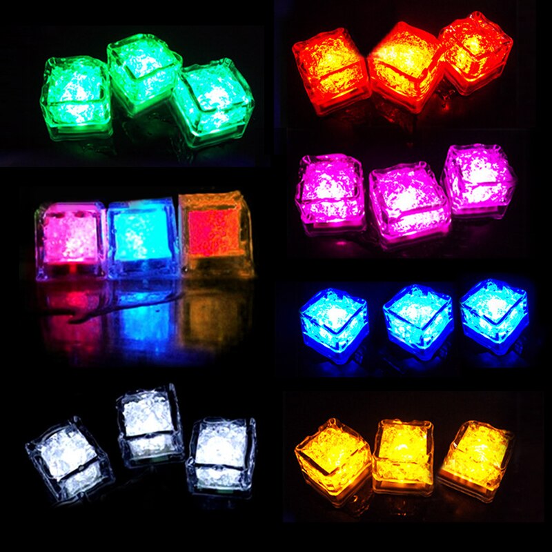 3 stuks led-ijsblokjes, lichtgevende ijsblokjes, kleurrijke vloeistofsensorblokjes voor drankjes, nachtlampje, feestbar, bruiloft, beker, decoratief