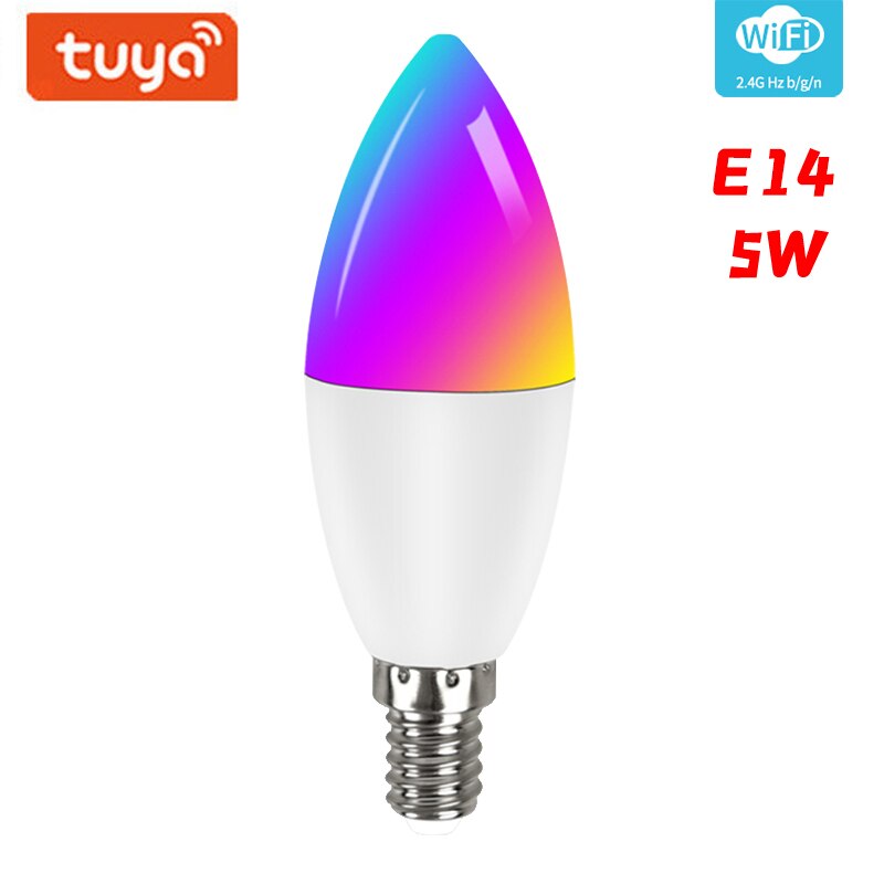 Tuya Wifi Smart Light Bulb E14 Candle Lamp RGB+CW+WW 5W 7W 9W Smart Life APP Voice Control Compatible Alexa Google Dimmable Home: 1pcs 5W