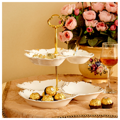 Assiette de fruits à trois étages | Céramique de style européen salon plateau de gâteaux après-midi plateau de thé, assiette de fruits secs 1 pièce: 4