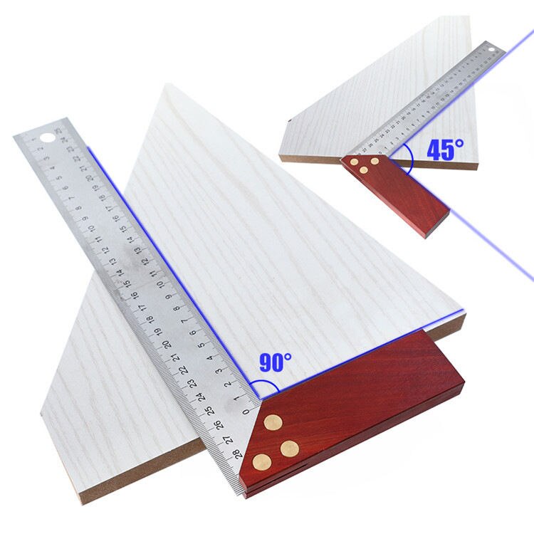 2 in 1 Angle Rulers Gauges 8" Tri Square 9" Sliding T-Bevel With Wooden Handle Level Measuring Tool