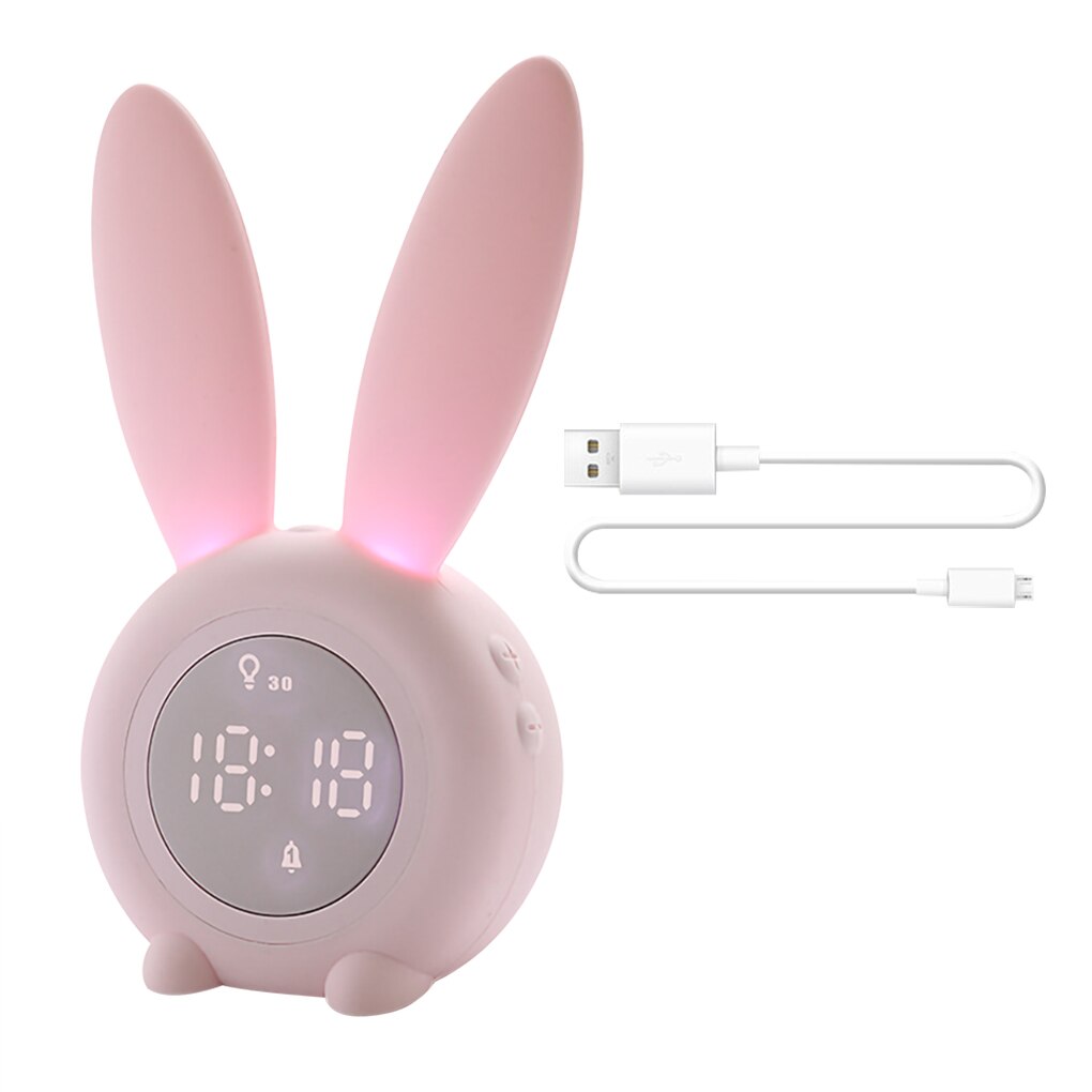 Cartoon LED Digital Alarm Clock Electronic LED Display Sound Control Rabbit Night Lamp Desk Rechargeable Clock: pink