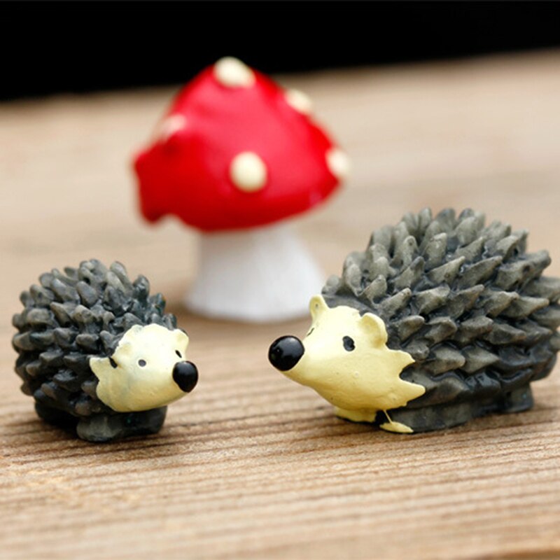 3pcs/set DIY Garden Decor Mini Resin Craft Hedgehog Mushroom Micro Landscape Bonsai Plant Ornament Set