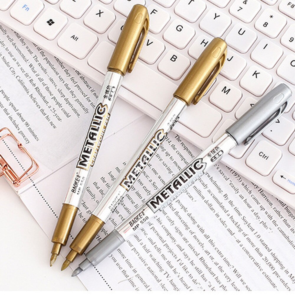 25# Metallic Marker Pens Gold And Silver Metallic Permanent Markers For DIY Scrapboo Painting Pens Student Supplies Craftwork