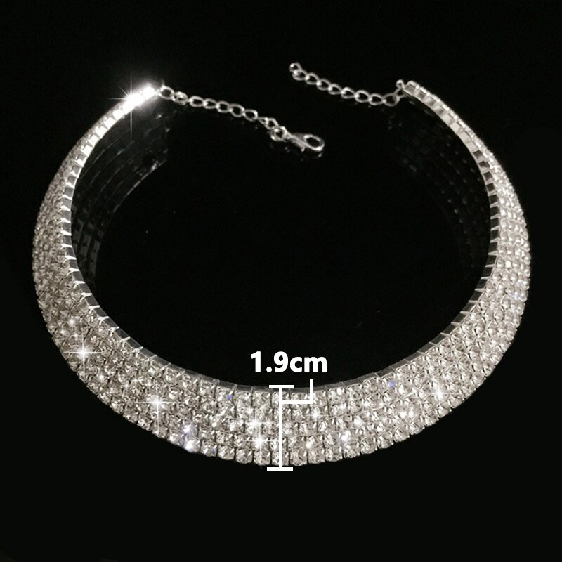 European Style Women Bundle Neck Element Necklace Jewelry Punk Hip Hop Choker Necklace Inlay Rhinestone Collar: B5-1.9cm Width