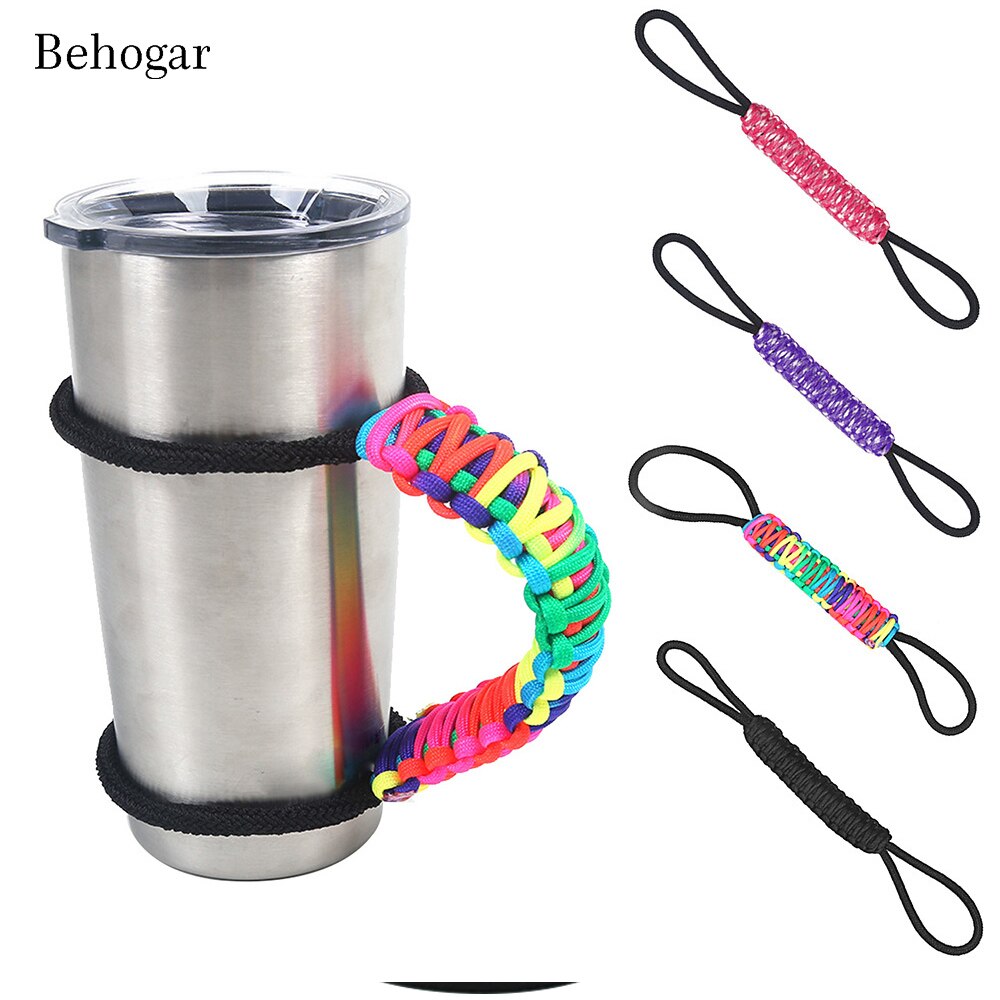 Behogar justerbar paracord vattenflaska kopp tumbler handtag flask ring rep bärare överlevnadsrem för 30oz yeti ozark tumbler