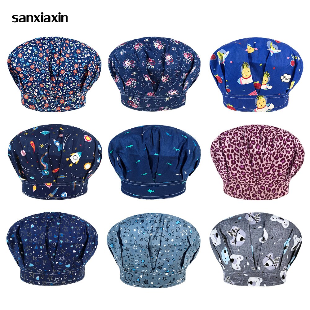 men and women Floral printing adjustable Scrub hats beauty salon Scrub Caps spa laboratory cute fluffy working hats