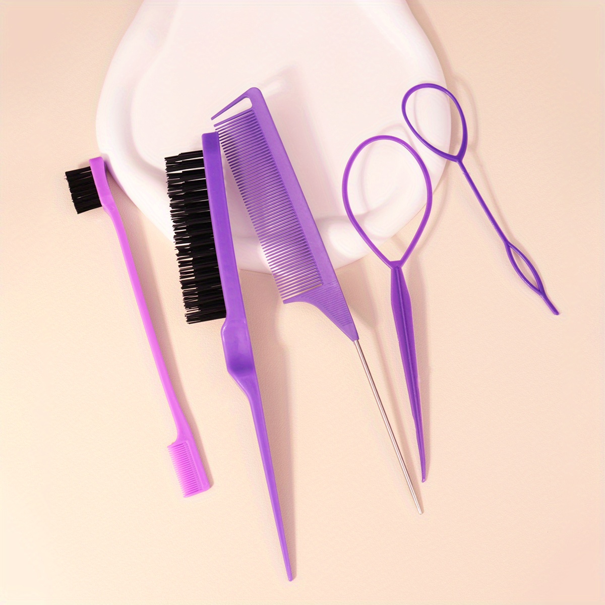 Juego de Herramientas de peinado DIY, cepillo para el cabello, Kit de herramientas para trenzar, incluye peine para peinar el cabello, peine de cola de rata, cepillo para bordes, cepillo para el cabello: Rojo