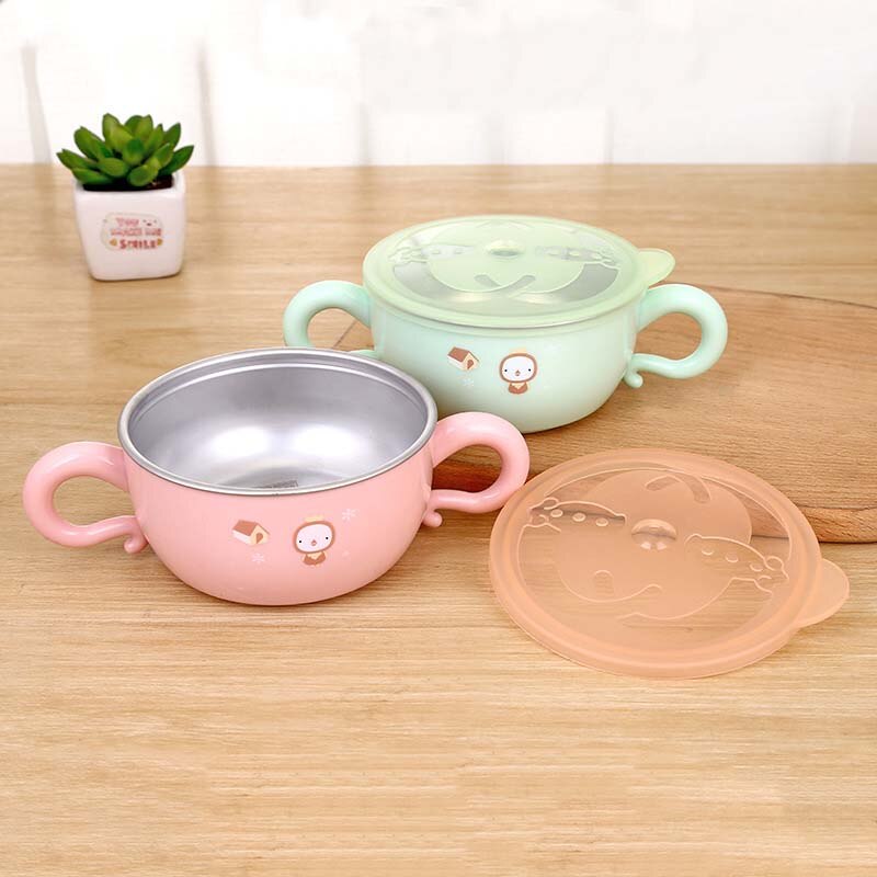 Kinderen met deksel babybekers roestvrij staal dier schattig baby drinkgerei met handvat natuurveilig materiaal kinder drinkgerei