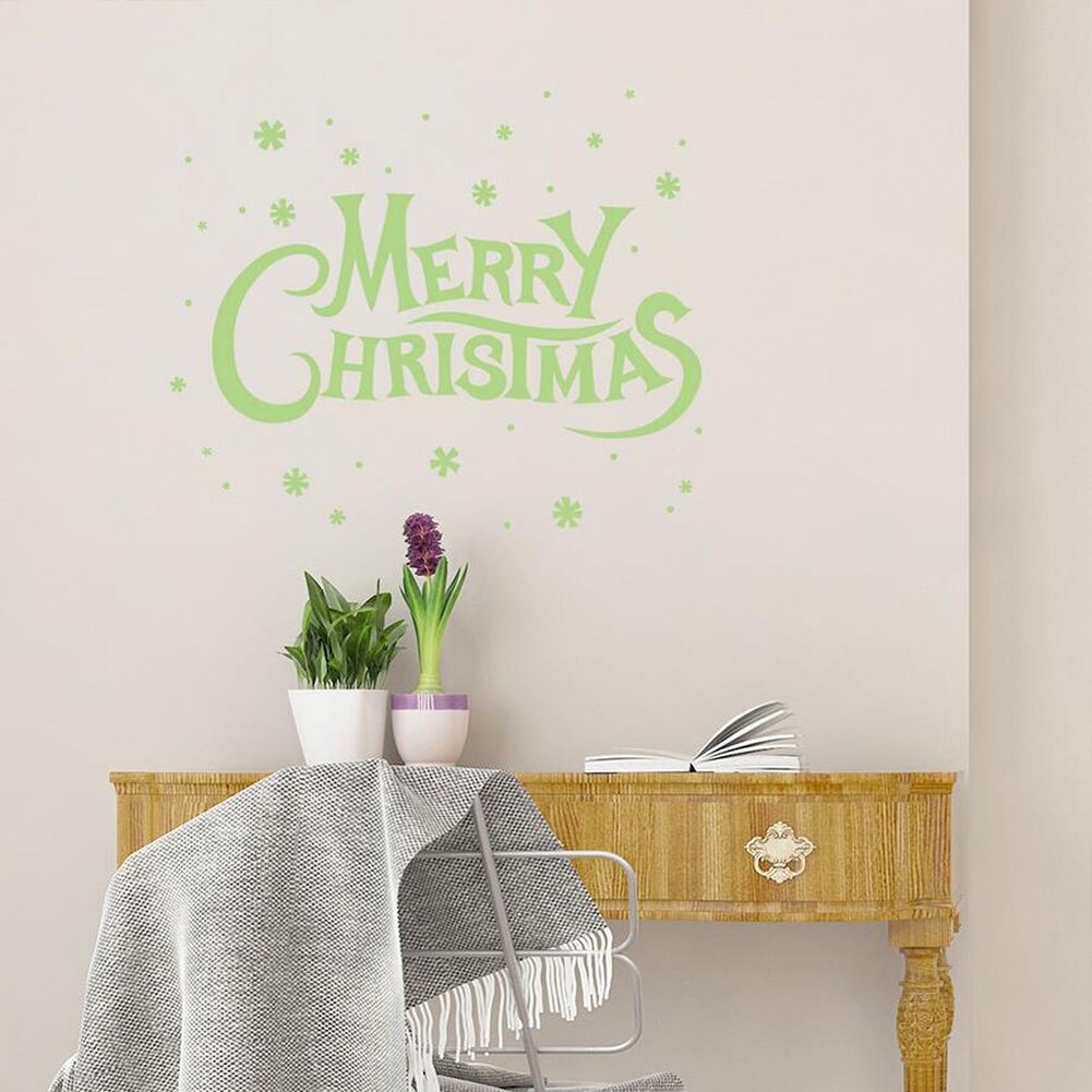 Christmas Glowing Wall Stickers Letter Stickers window decals PVC Wall Posters for Bedroom Living Room Green wallpaper