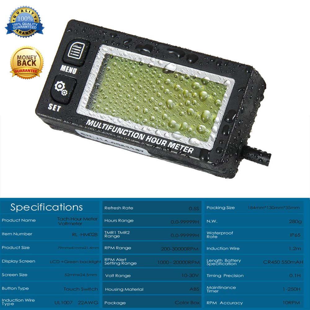 Multifunctionele urenteller toerenteller voltmeter Backlit Digitale Resettable voor gas benzinemotor motocross