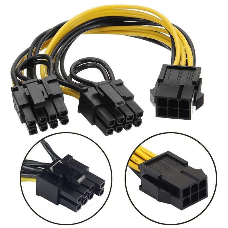 6 Pin to Dual 8 Pin PCIe Adapter Power Cables, 6 Pin to Dual PCIe 8 Pin (6+2) Image Card PCI Express Power Adapter