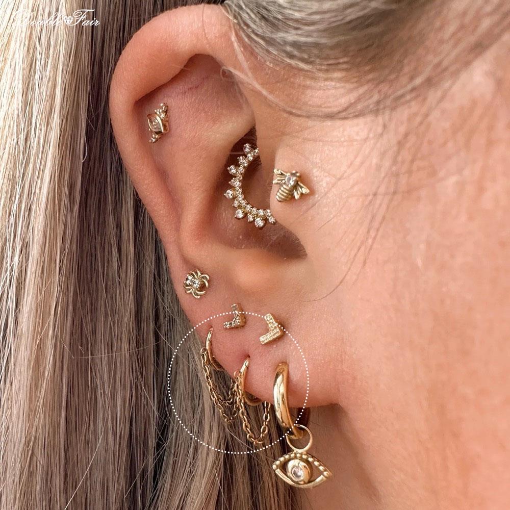 Pendientes Helix Daith para Piercing en la oreja para mujer, lóbulo del trago, segmento colgante orbital, anillo para tabique con cadena, joyería para cartílago