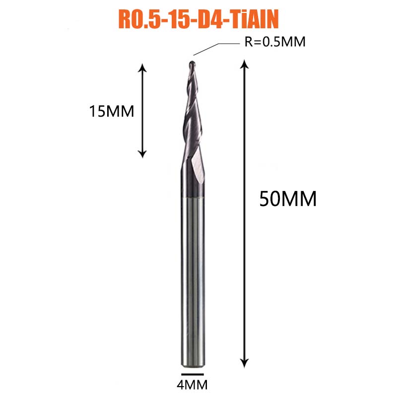 1 Pcs Tungsten Vhm Gecoate Taper Ball Nose Cnc Frezen Frezen Voor Hout En Snijders Voor Metalen end Mill