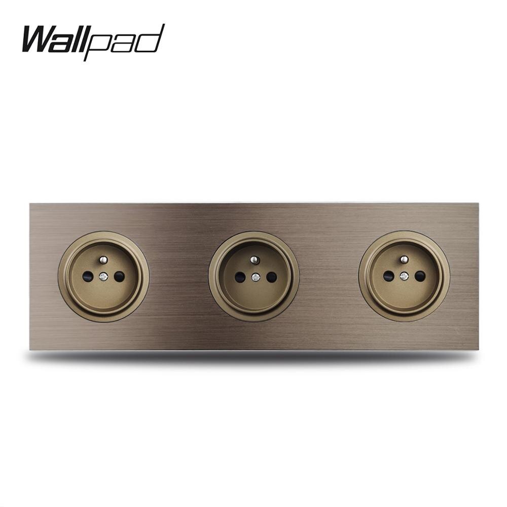 Wallpad L6 – prise de courant murale française, 3 voies, Triple sortie électrique, panneau en aluminium brossé marron, 258x86mm