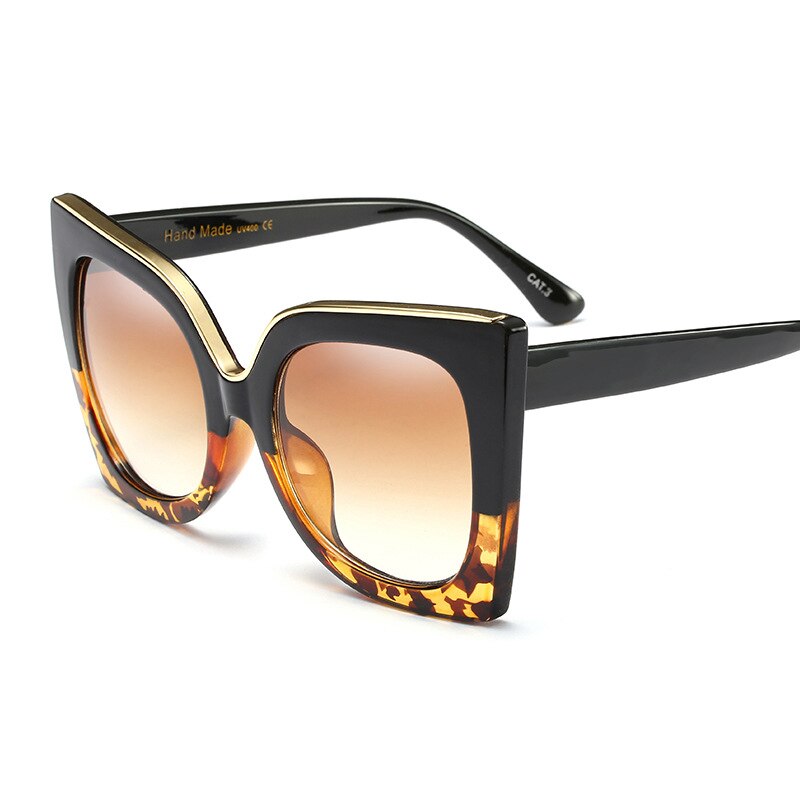 Stor ramme cat eye solbriller kvinder luxulry mærke vintage leopard homme pige solbriller klassiske sorte nuancer: 2