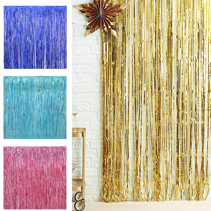 1pc farverige regn silke gardin farve strip kvast tillykke med fødselsdagen festbryllup baggrund væg dekoration hjem forsyninger
