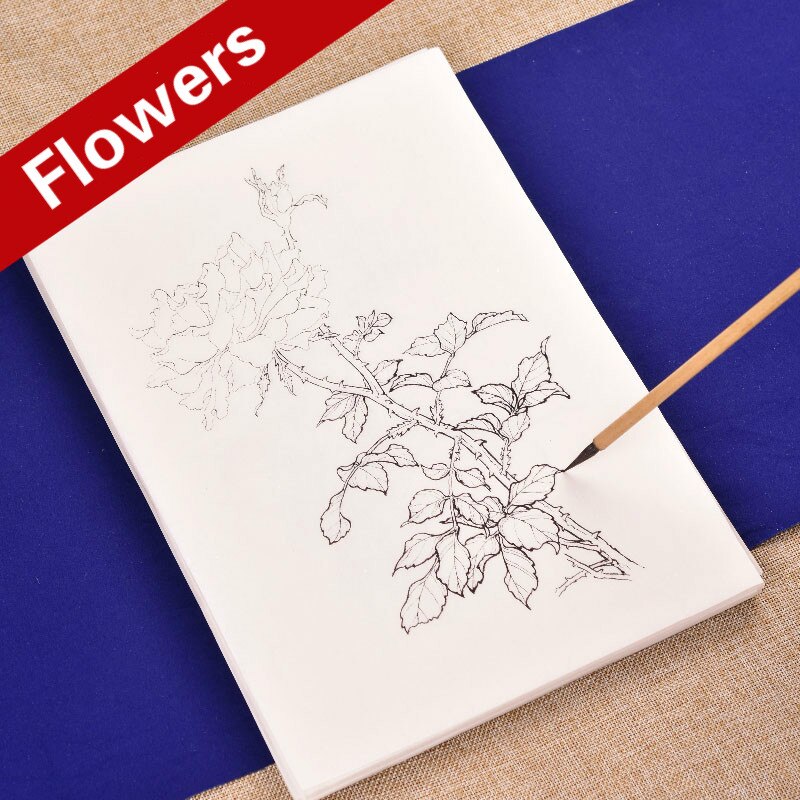 Dessin de fleurs en ligne chinoise, papier de traçage, fleur de Lotus, pêche, dessin, manuscrit, peinture à l&#39;aquarelle chinoise, pratique de la coloration
