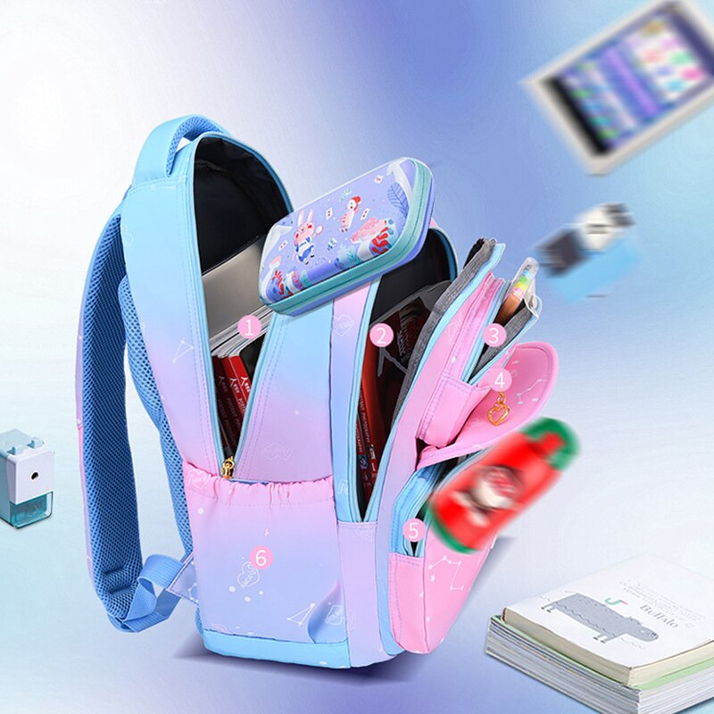 Girls Cute Princess School Bags Children Pink School Backpack Waterproof Hard-Wearing Bookbag Kids High Capacity Lightweight Sac