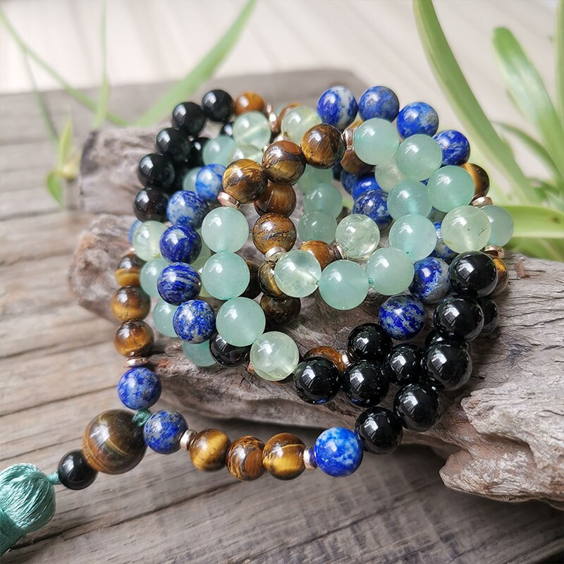 8 millimetri Perline di Pietra, Lapis, Occhio di Tigre, Verde Speranza di Preghiera, JapaMala impostato, Gioielli Spirituale, la meditazione, ispiratore,108 perline Mala