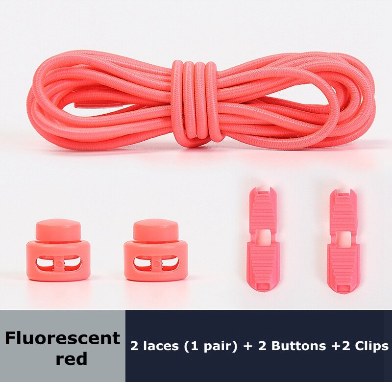 Cordones elásticos redondos de primavera, cierre de plástico de rápido uso en 1 segundo, sin cordones, adecuados para todos los cordones para perezosos, 1 par: Fluorescent red