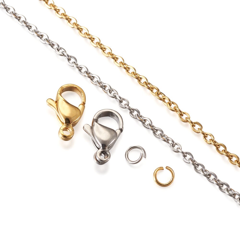 pandahall DIY Stainless Steel Chain Necklaces Bracelets Making Kits with Cable Chains Lobster Claw Jump Rings Chain: 20m/set