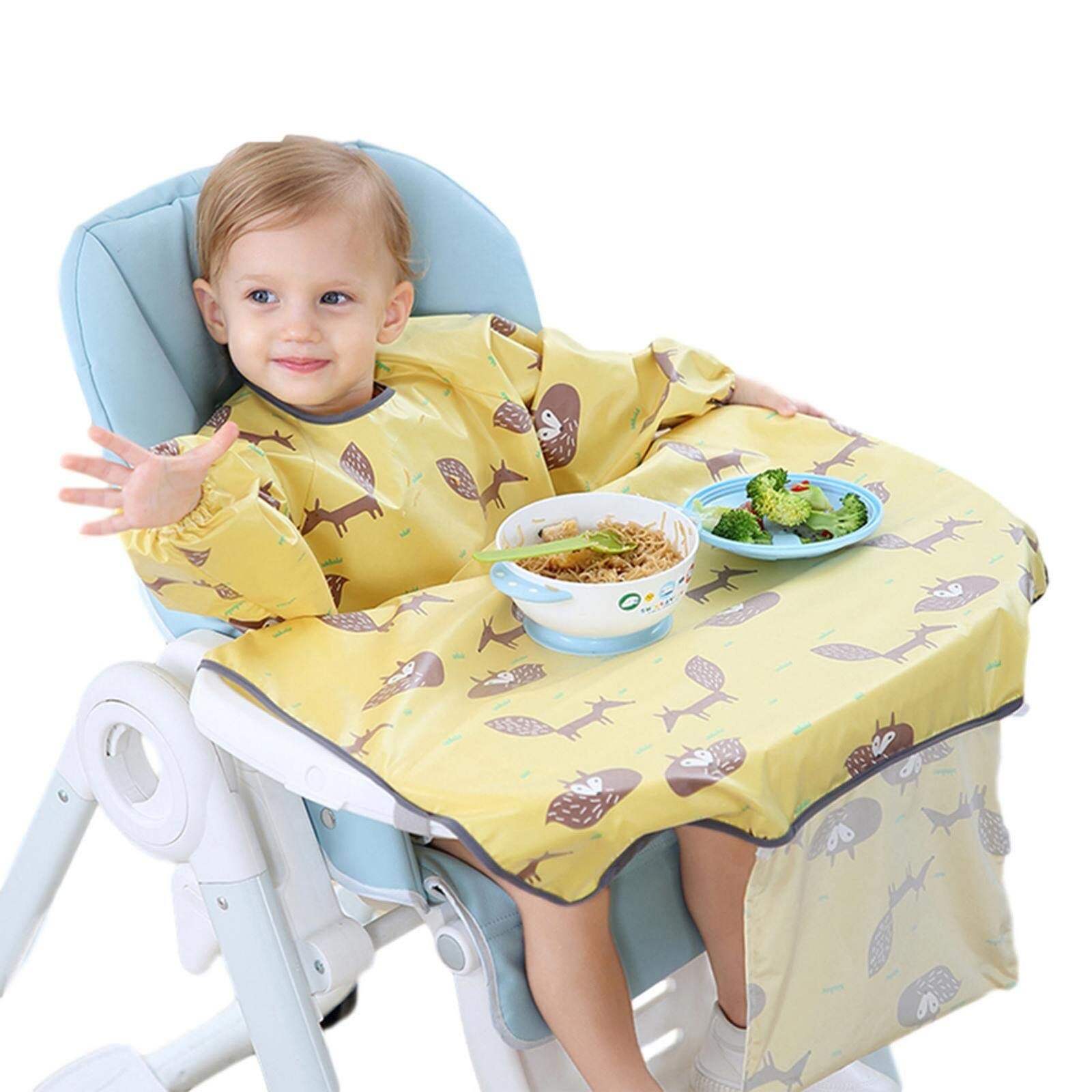 Set di bavaglino a manica lunga per bambino 2 In1 facile da pulire tuta per bavaglino leggera impermeabile asciutta con accessori per bambini in tovaglia: YELLOW